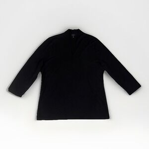 Talbots Platinum Jersey High Neck Top Womens Large Black Rayon Stretch V Neck